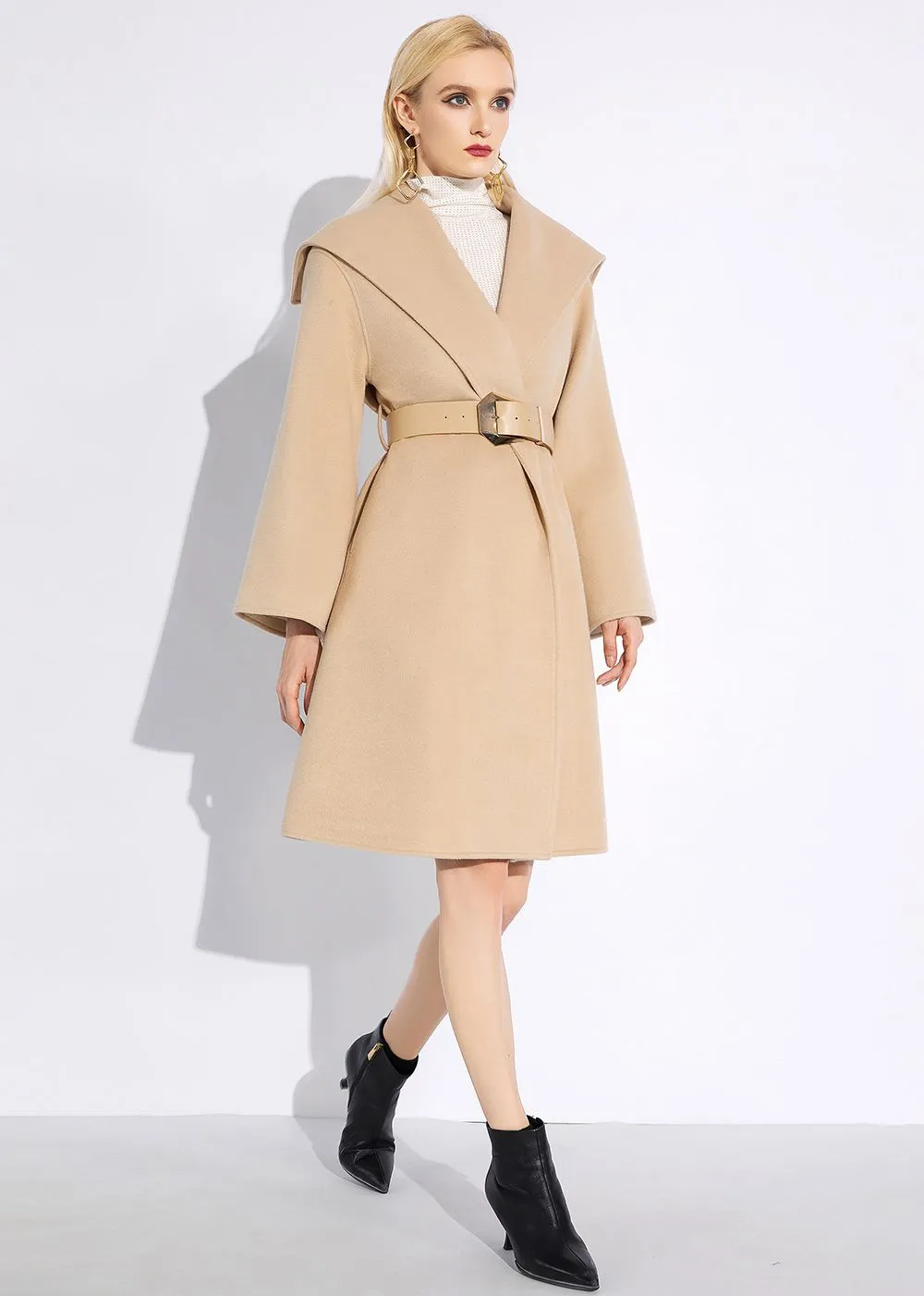 Rachel Tan Wool Wrap Coat