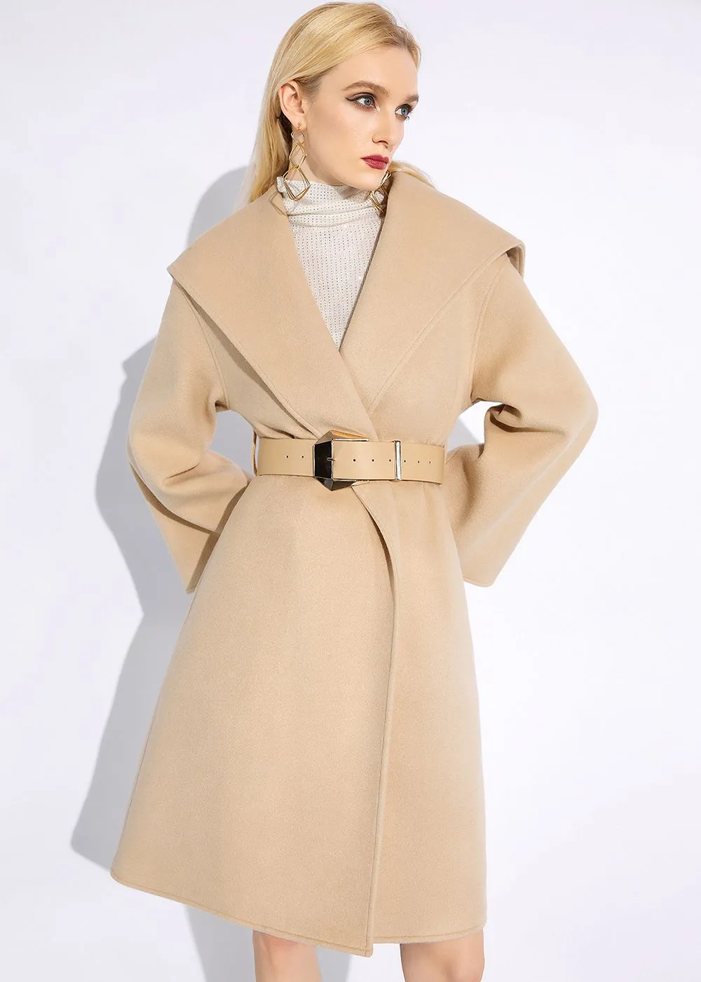 Rachel Tan Wool Wrap Coat