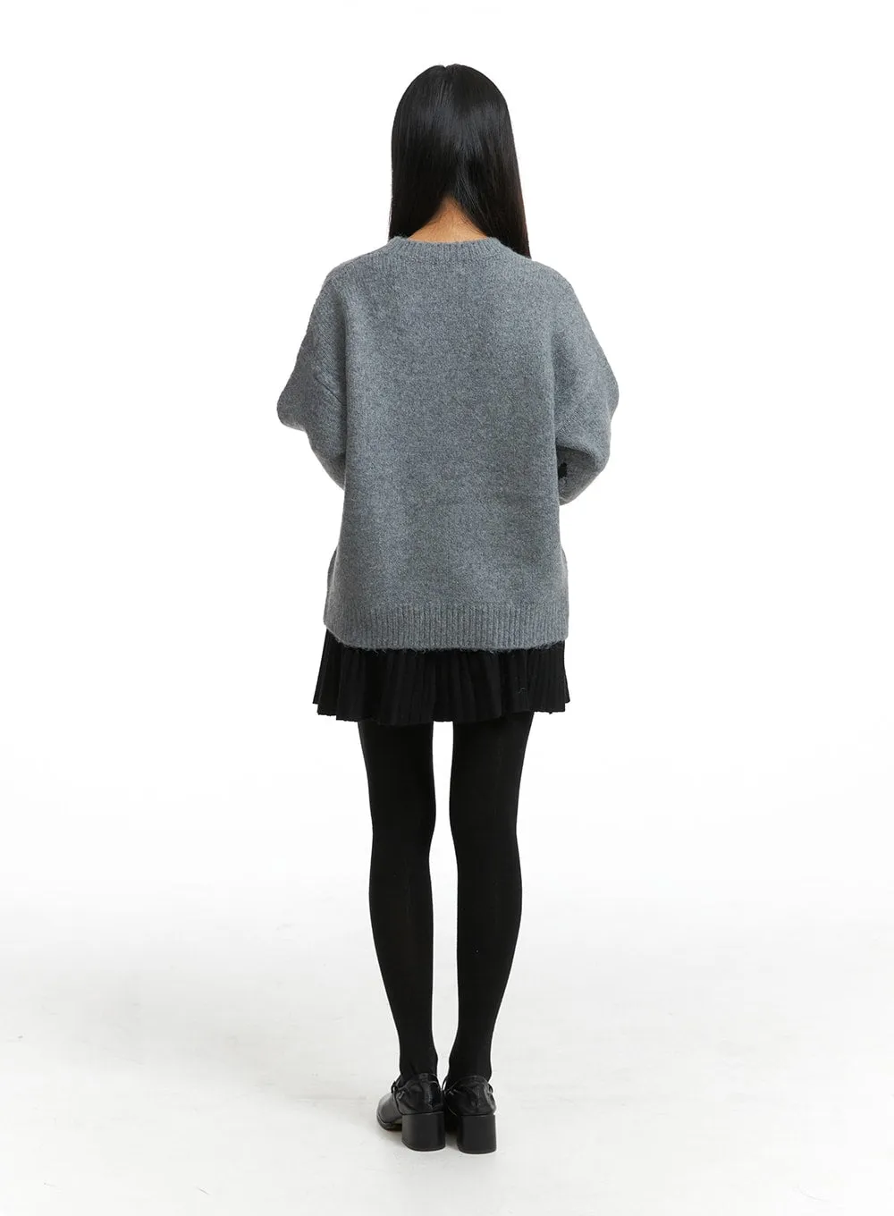 Chic Oversized Black Bow Detail Sweater - Cozy Fashion Staple