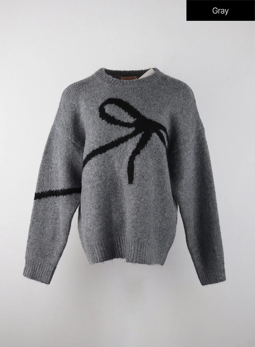 Chic Oversized Black Bow Detail Sweater - Cozy Fashion Staple