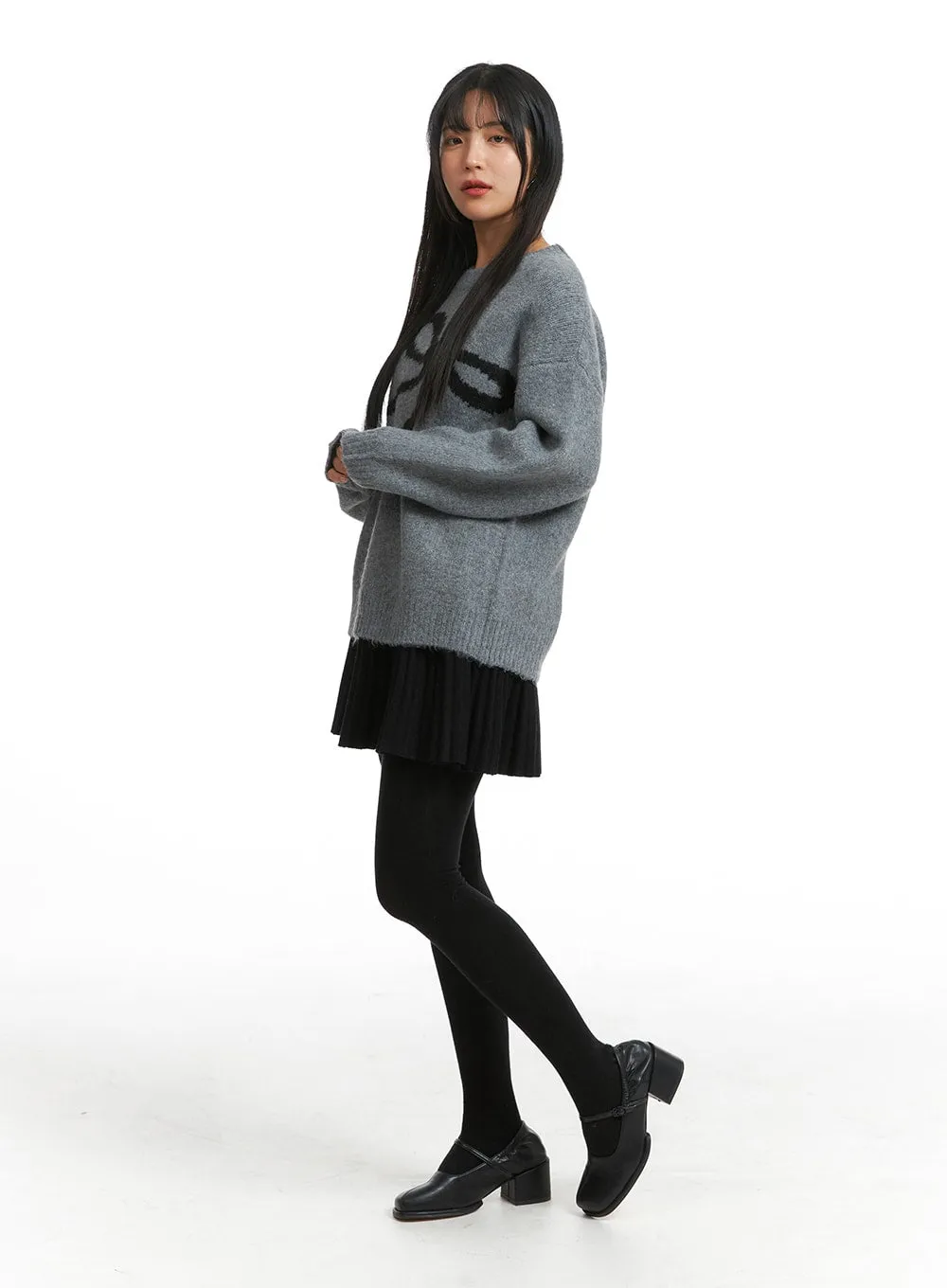 Chic Oversized Black Bow Detail Sweater - Cozy Fashion Staple