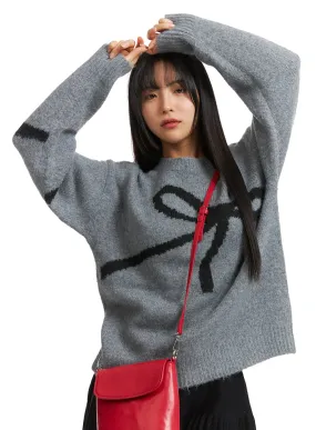 Chic Oversized Black Bow Detail Sweater - Cozy Fashion Staple