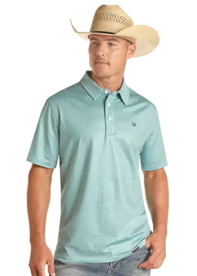 'Panhandle' Men's Geo Print Performance Knit Polo - Turquoise