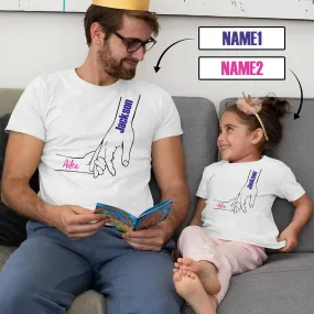 [Parent-Child Outfit]Custom Name Hand In Hand T-Shirt Birthday Holiday Gift Tee for Father's Day