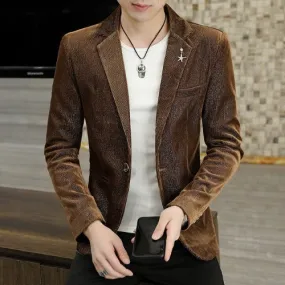 Party-wear Solid Blazer Jacket for Men - Brown