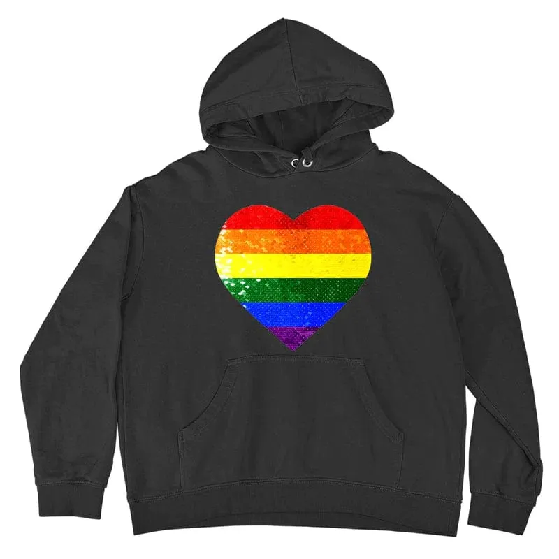 [Thickened Fabric] Custom Photo Heart Flip Sequin Hoodie Pure Cotton Rainbow Unisex Hoodie For Men Women [Double Print]