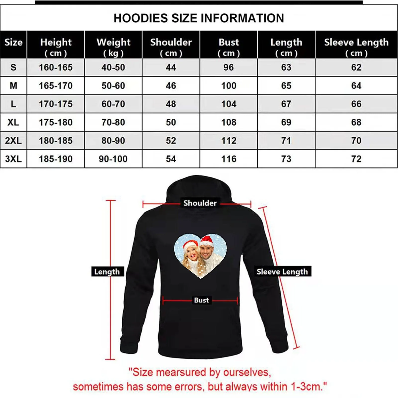 [Thickened Fabric] Custom Photo Heart Flip Sequin Hoodie Pure Cotton Rainbow Unisex Hoodie For Men Women [Double Print]