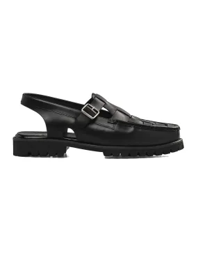 Chunky Sole Solid Black Leather Perry Weave Sandals for Stylish Comfort