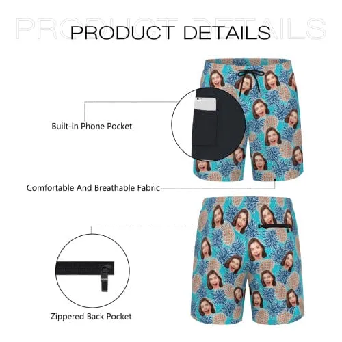 Custom Face Pineapple Men's Quick Dry 2 in 1 Surfing & Beach Shorts Male Gym Fitness Shorts