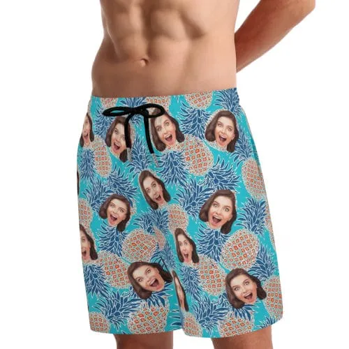 Custom Face Pineapple Men's Quick Dry 2 in 1 Surfing & Beach Shorts Male Gym Fitness Shorts