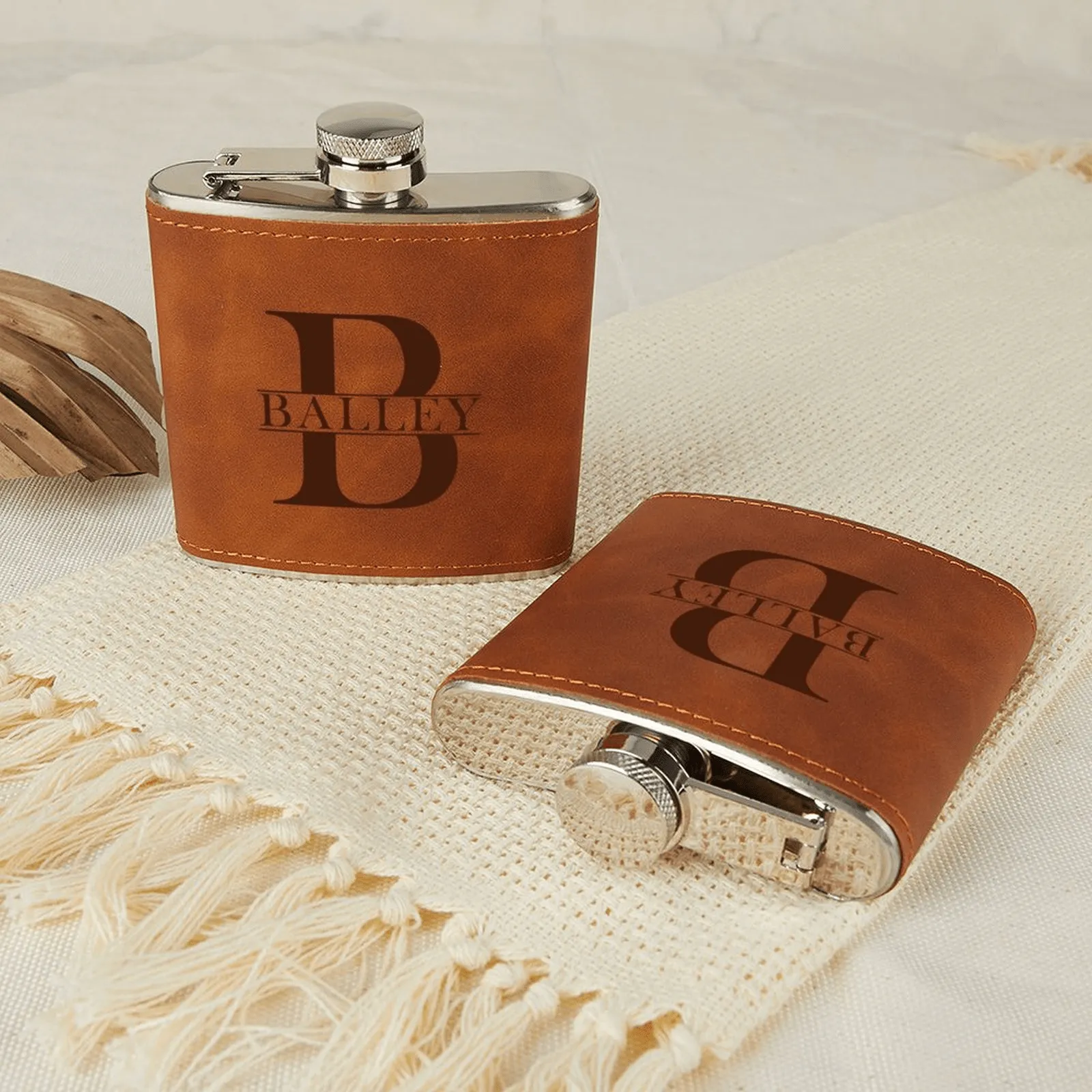 Personalized Leather Flask 6 OZ Custom Name&Initials Hip Flask for Father's Day Gift for Dad Personalized Gift for Him