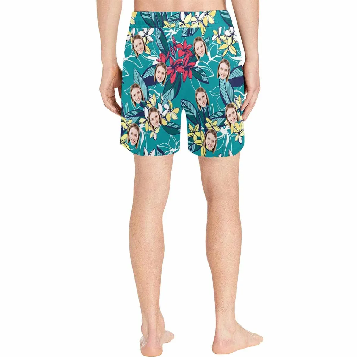 Personalized Swim Trunks Custom Face Yellow Flowers Men's Quick Dry Swim Shorts Beach Swimsuit