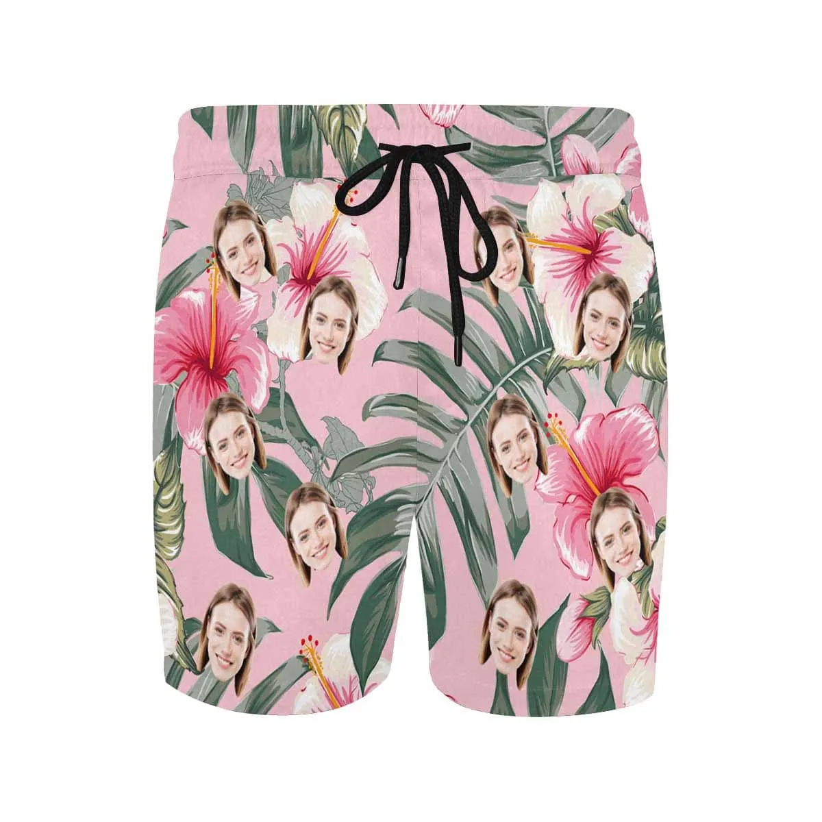 Personalized Swim Trunks Custom Face Pink Flowers Men's Quick Dry Swim Shorts Beach Swimsuit