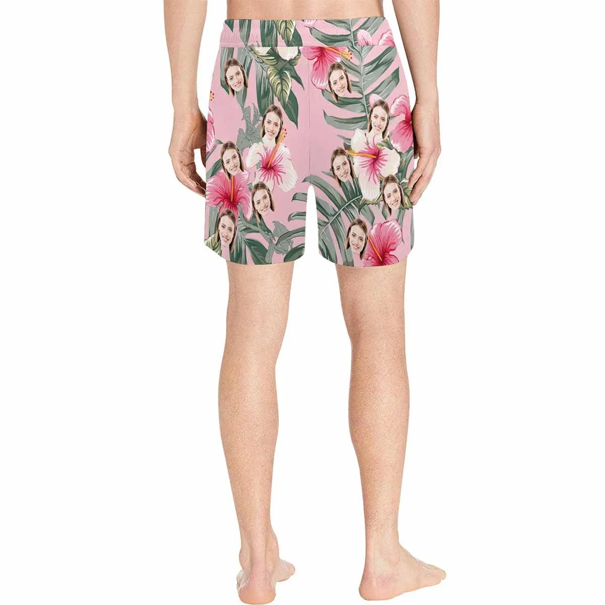 Personalized Swim Trunks Custom Face Pink Flowers Men's Quick Dry Swim Shorts Beach Swimsuit