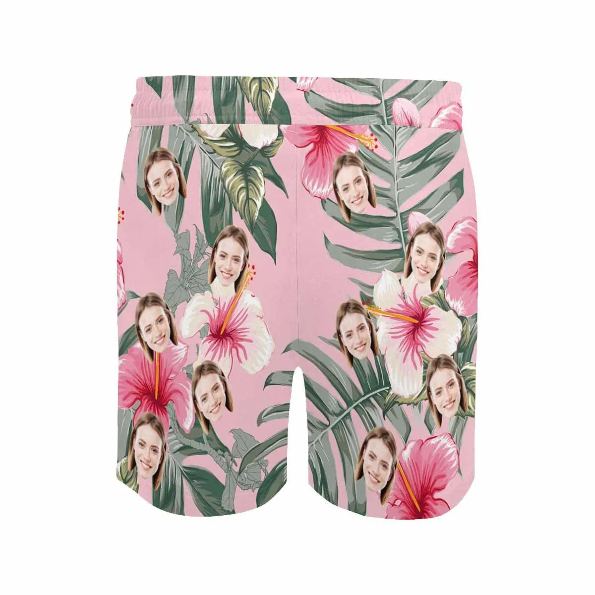 Personalized Swim Trunks Custom Face Pink Flowers Men's Quick Dry Swim Shorts Beach Swimsuit