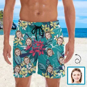 Personalized Swim Trunks Custom Face Yellow Flowers Men's Quick Dry Swim Shorts Beach Swimsuit