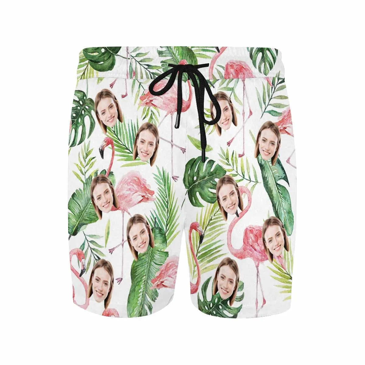 Personalized Swim Trunks Custom Face Flamingo Men's Quick Dry Swim Shorts Beach Swimsuit