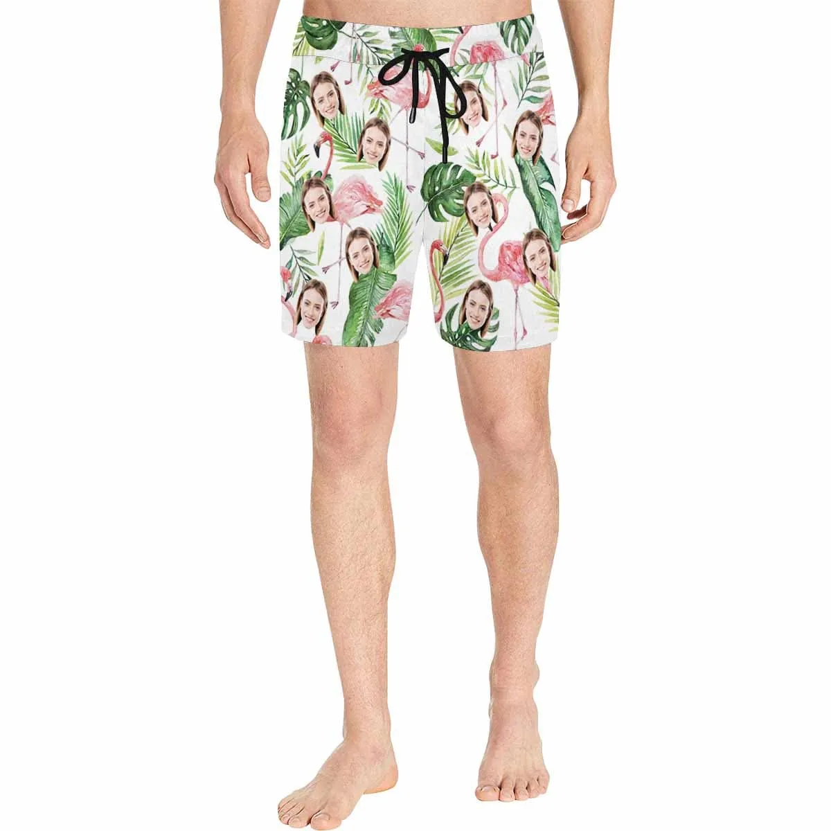 Personalized Swim Trunks Custom Face Flamingo Men's Quick Dry Swim Shorts Beach Swimsuit