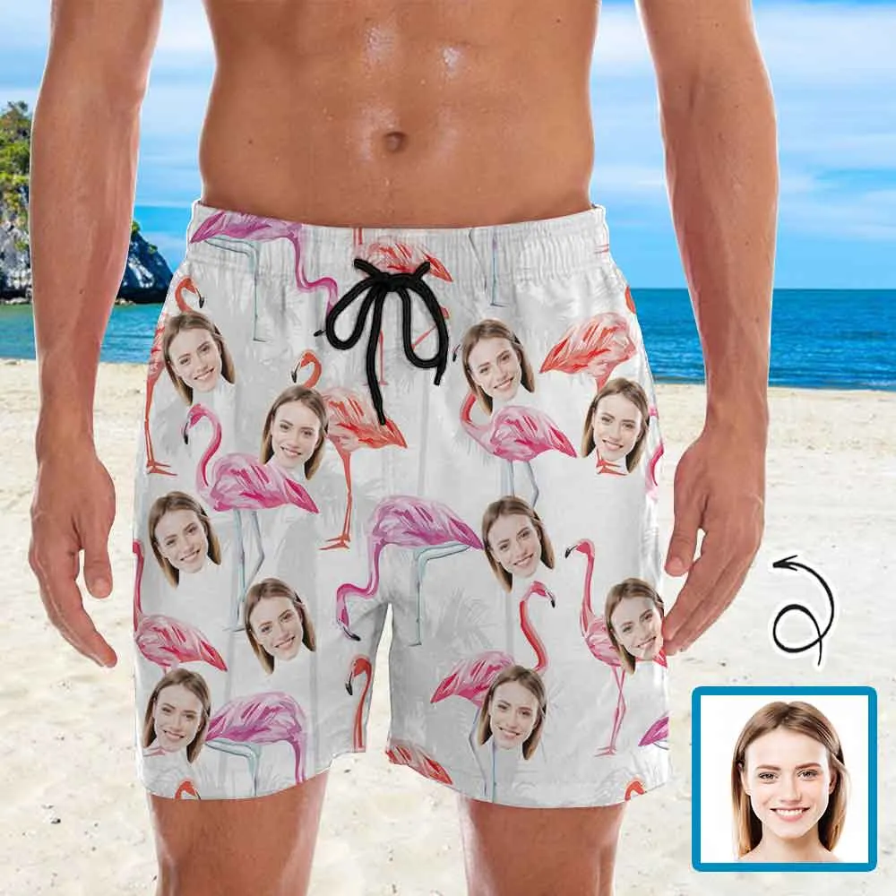 Personalized Swim Trunks Custom Face Flamingo Men's Quick Dry Swim Shorts Beach Swimsuit