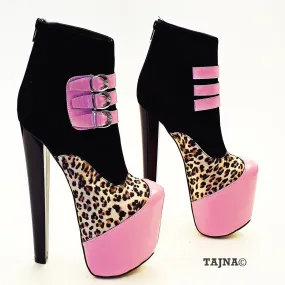 Pink Black Leopard Stylish Platform Boots