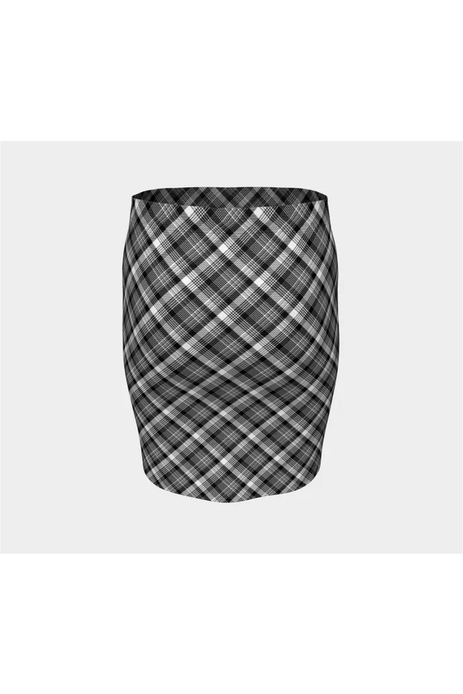 Gray Plaid Fitted Skirt