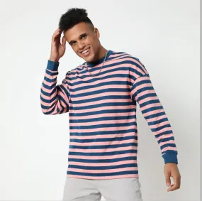 pink full sleeve striped tshirt for men