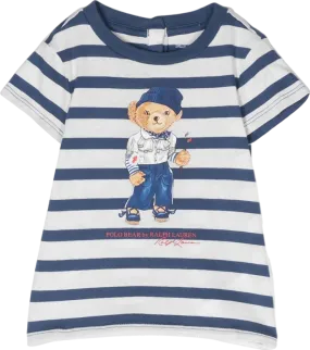 Polo Ralph Lauren Navy Blue / White Striped Polo Bear Motif T-shirt BNWT 5 Years