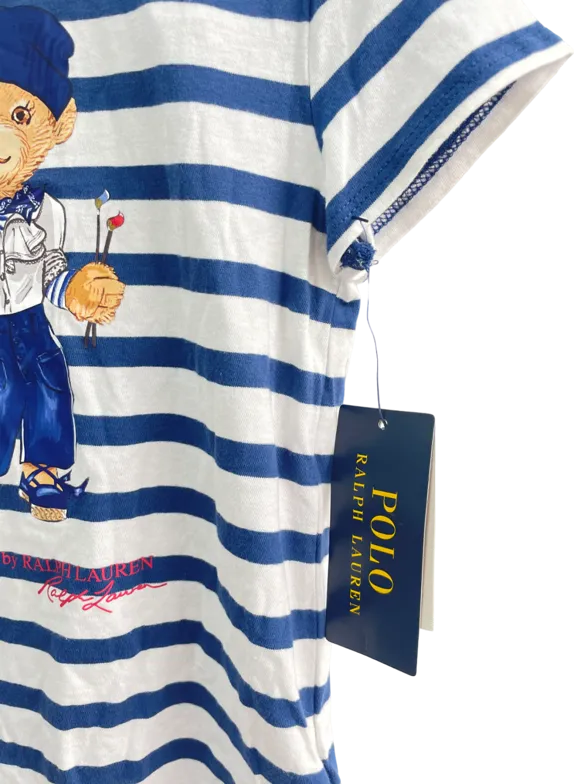 Polo Ralph Lauren Navy Blue / White Striped Polo Bear Motif T-shirt BNWT 5 Years