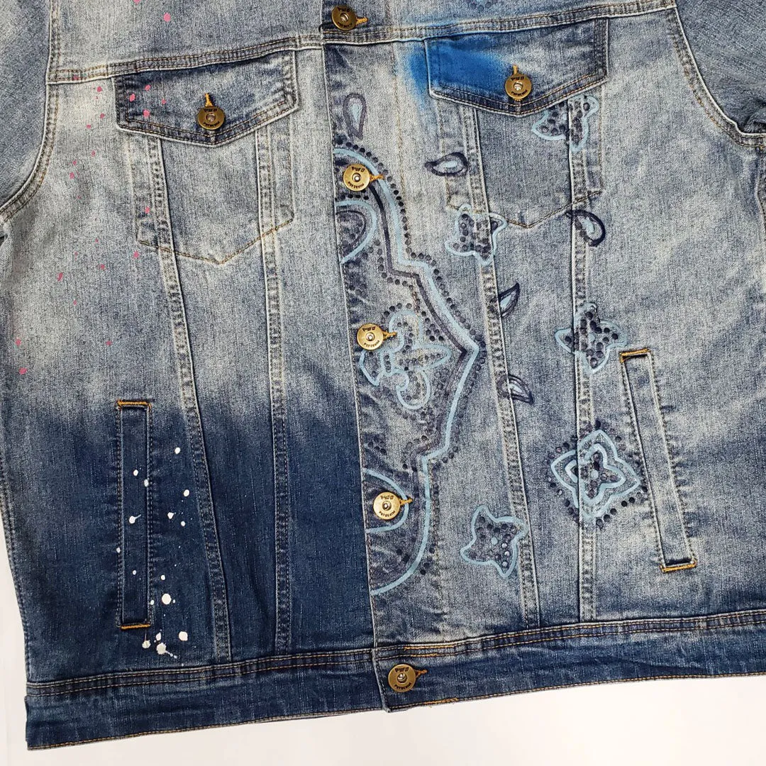 PYFDENIM Bandana Print Denim Jacket