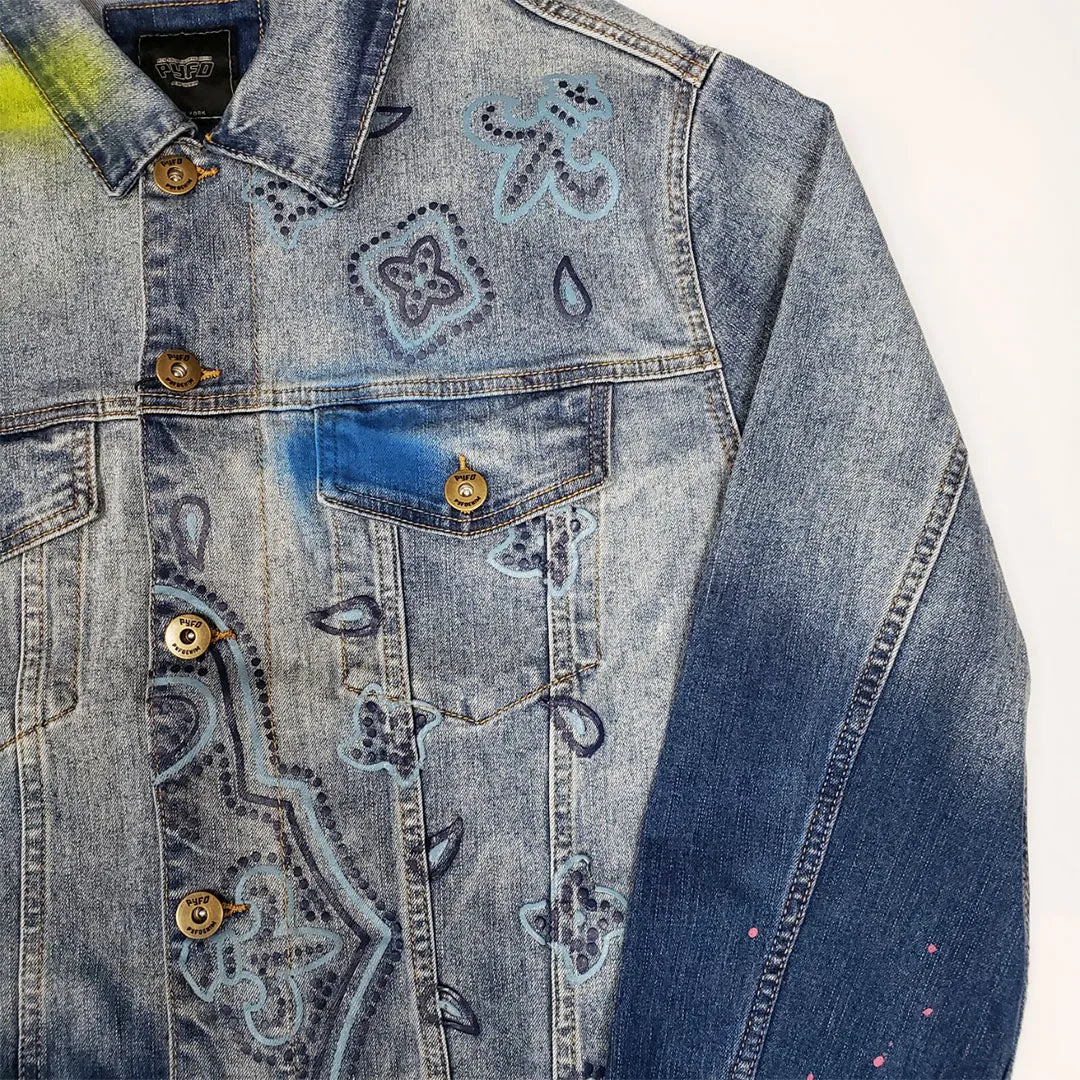 PYFDENIM Bandana Print Denim Jacket