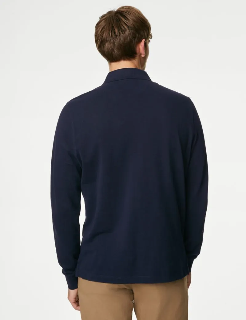 Pure Cotton Long Sleeve Polo Shirt