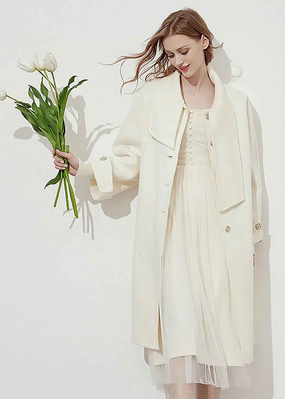 Beata Cream Double-Faced Wool Overcoat