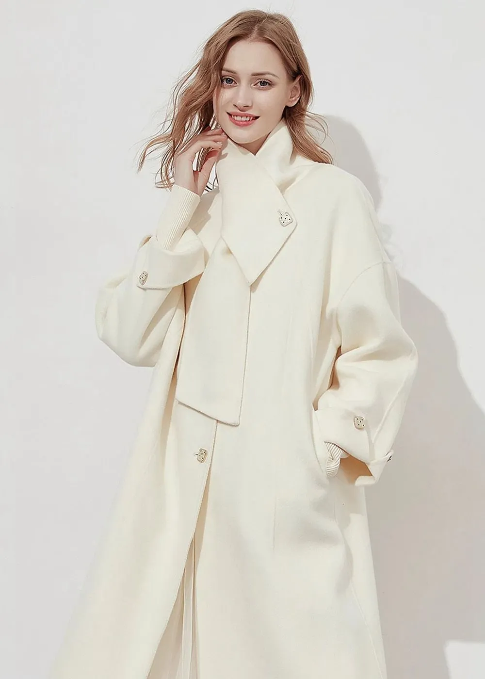 Beata Cream Double-Faced Wool Overcoat