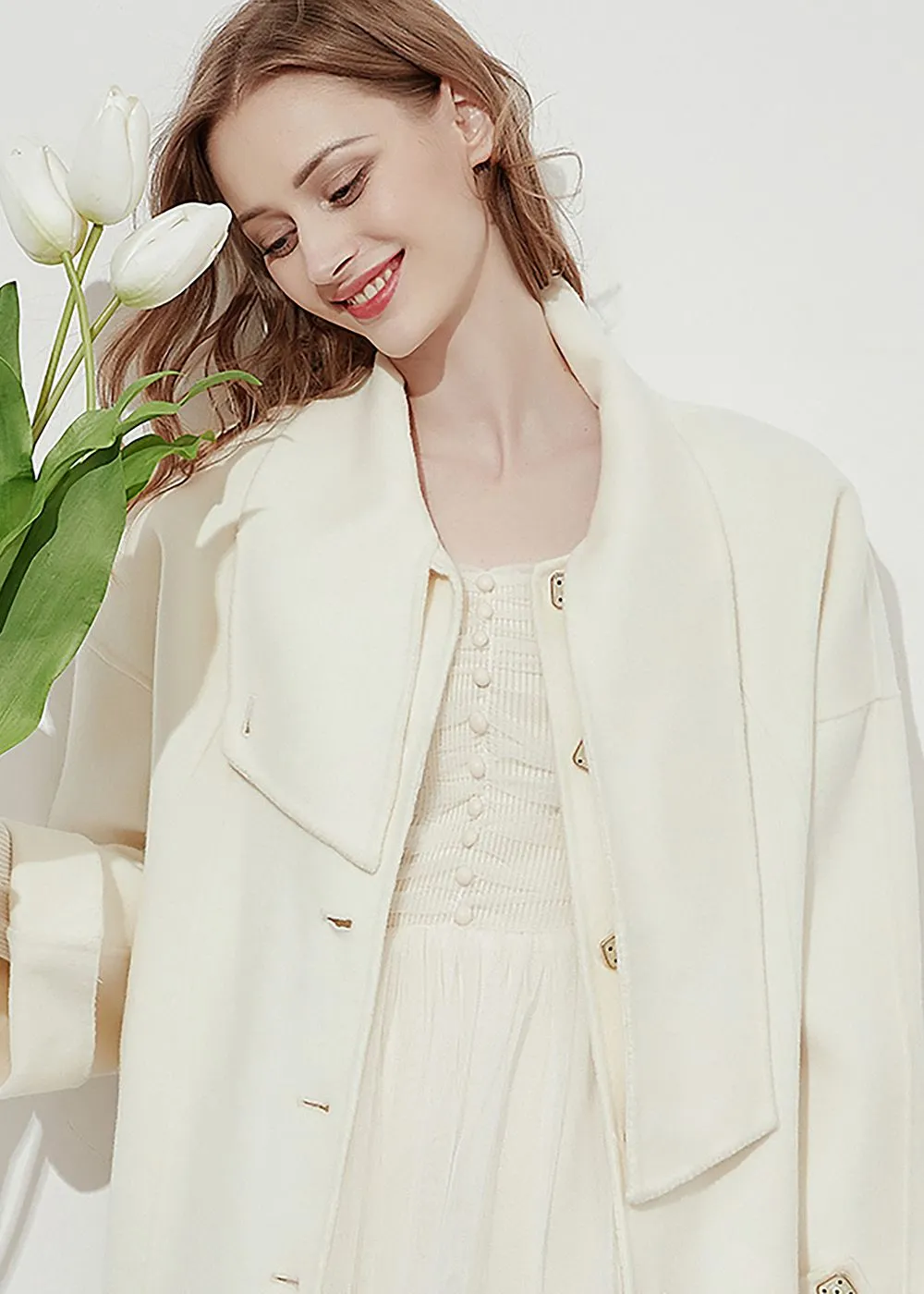 Beata Cream Double-Faced Wool Overcoat