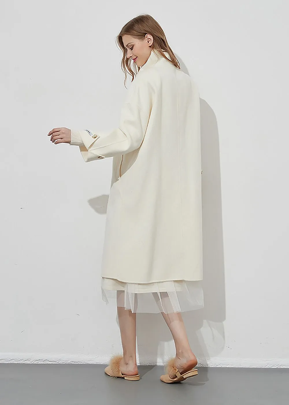 Beata Cream Double-Faced Wool Overcoat