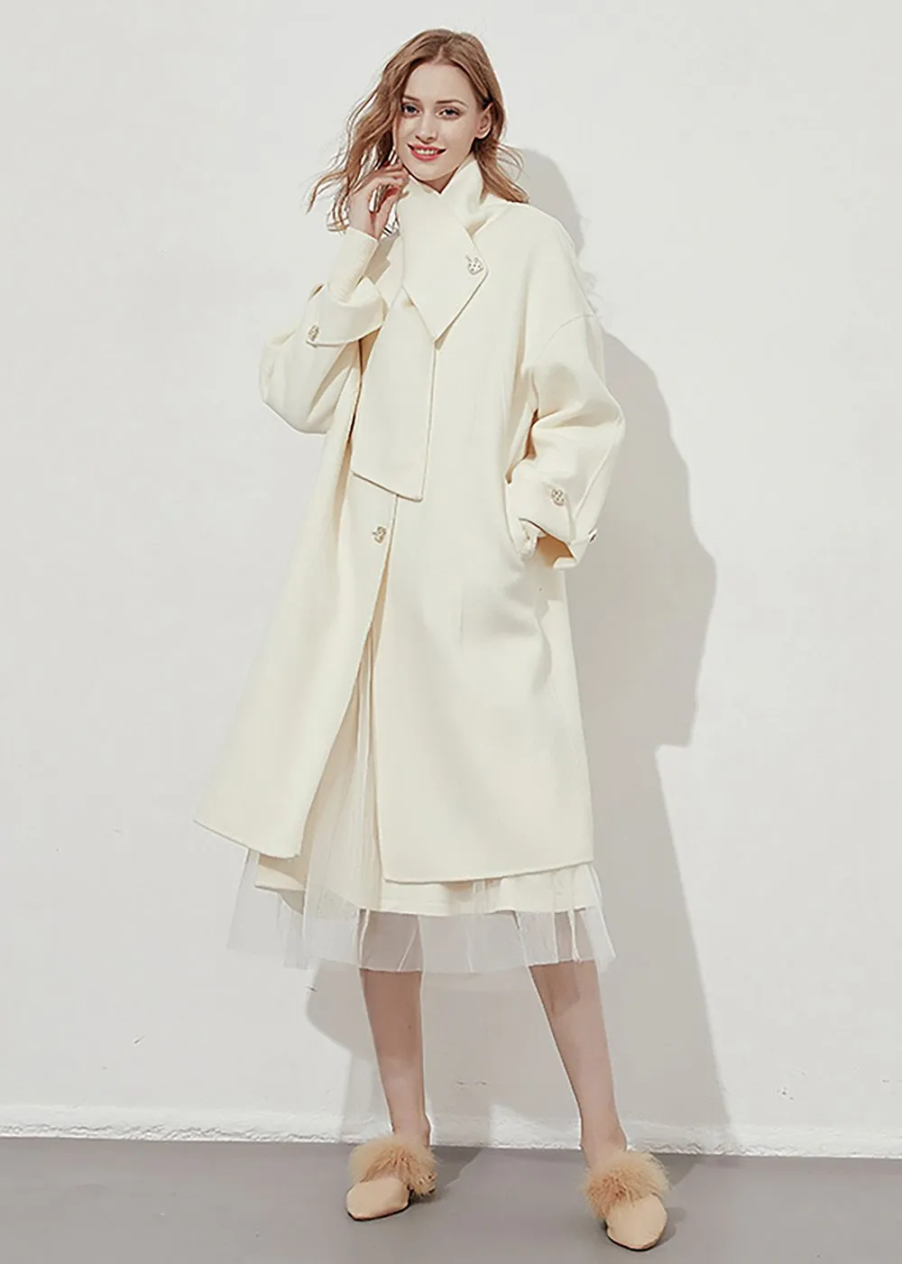 Beata Cream Double-Faced Wool Overcoat