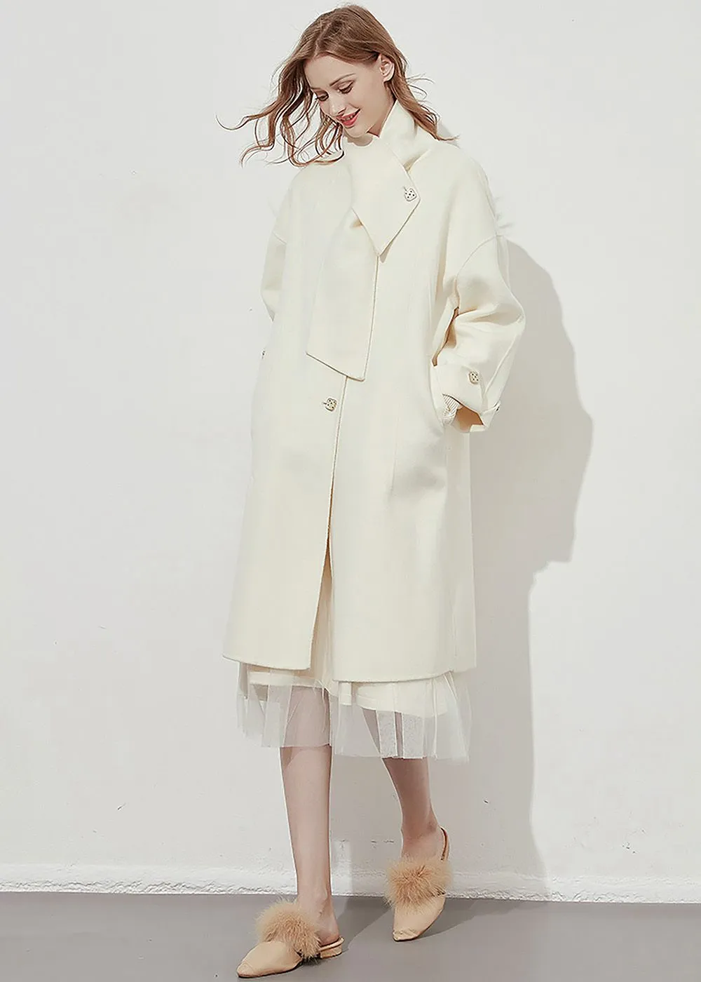 Beata Cream Double-Faced Wool Overcoat