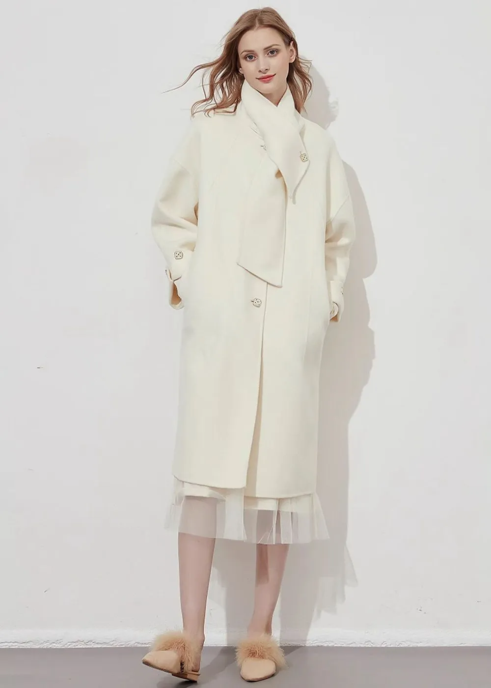 Beata Cream Double-Faced Wool Overcoat