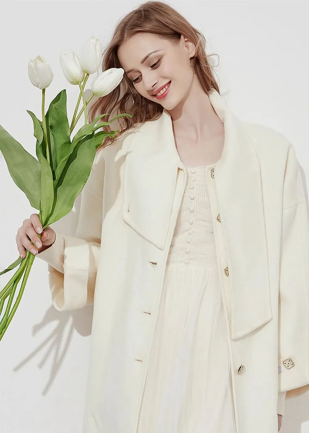 Beata Cream Double-Faced Wool Overcoat