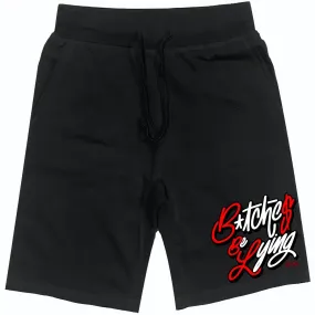 RED BBL : Black Cotton Terry Fleece Shorts