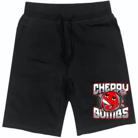 RED CHERRY BOMBS : Black Cotton Terry Fleece Shorts