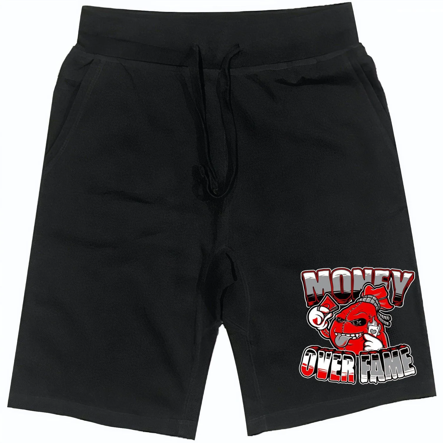 RED MOF : Black Cotton Terry Fleece Shorts