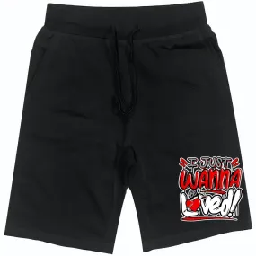 RED LOVED : Black Cotton Terry Fleece Shorts