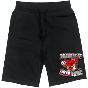 RED MOF : Black Cotton Terry Fleece Shorts