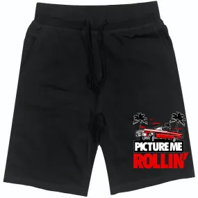 RED PMR : Black Cotton Terry Fleece Shorts