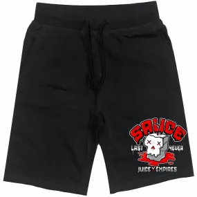 RED SAUCE : Black Cotton Terry Fleece Shorts