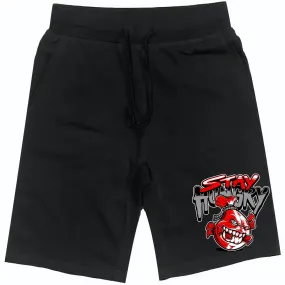 RED STAY HUNGRY : Black Cotton Terry Fleece Shorts