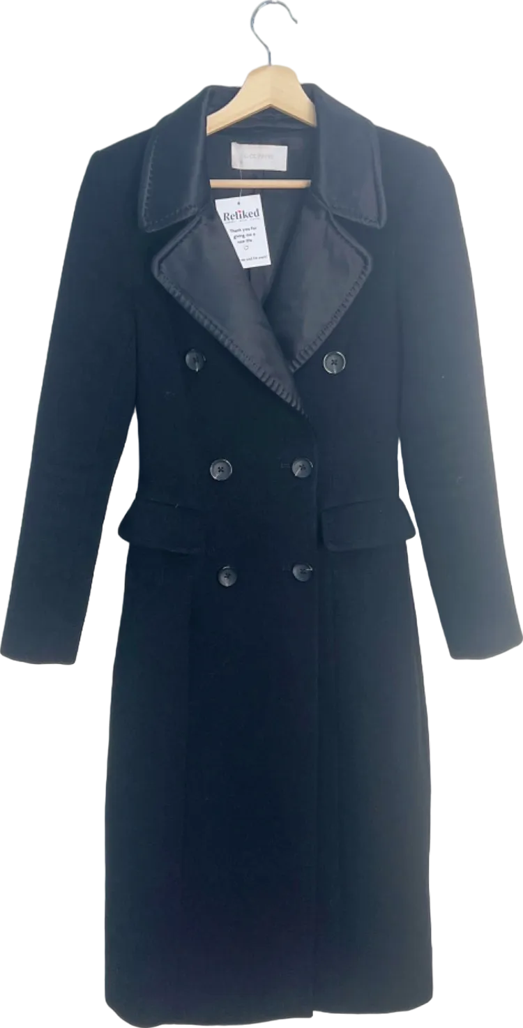 L. Cuppini Black Cashmere Middleton Double-Breasted Coat in Size UK S - Elegant and Timeless Outerwear for Sophisticated Style