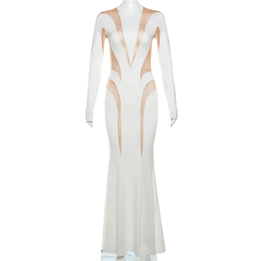 New arrivals long sleeve maxi dress white evening dress floor-length gown ladies slim dress