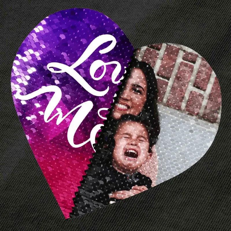 Custom Photo DIY Heart Flip Sequin T-shirt Love You Mom Unisex Shirt Cotton Sequin Tee Mother's Day Gifts